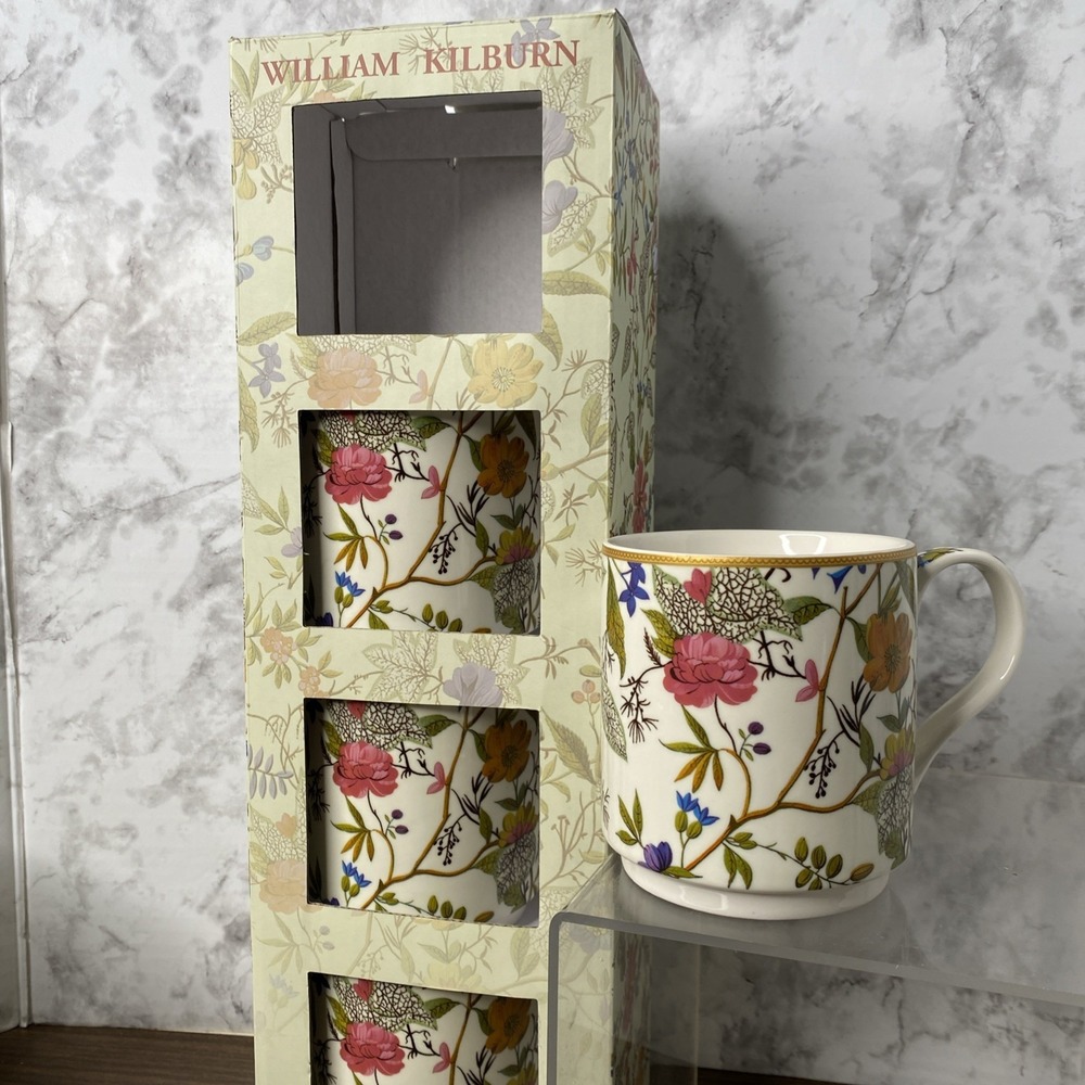 4 William Kilburn Fine China Stacking Mugs Floral Botanical Leonardo Collection